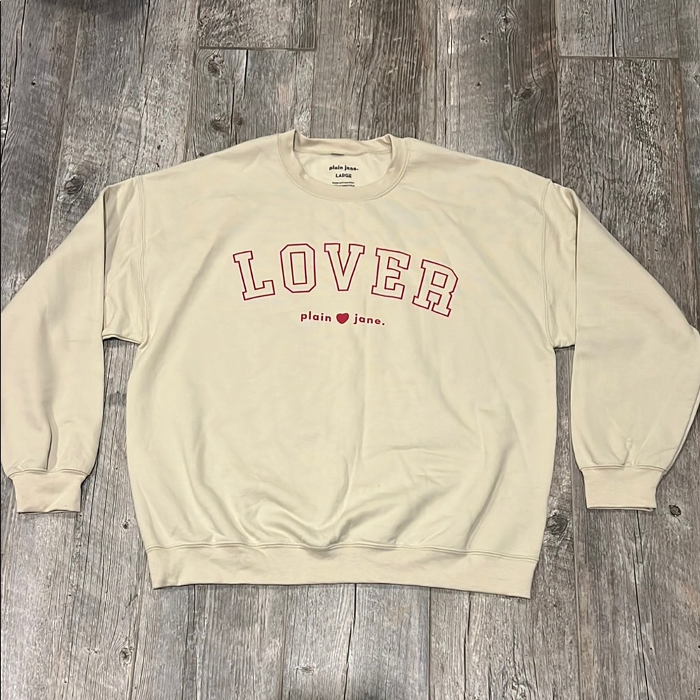 Plain Jane Cream Tan Red Lover Crew Neck Sweatshirt New